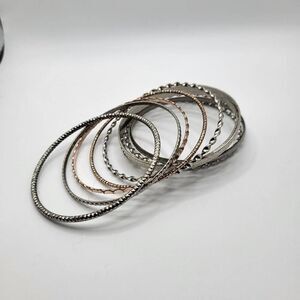 Lot of 10 Silver Belly Dance Bangle Bracelets